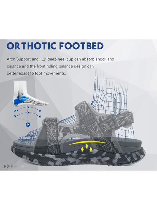 Men\'s Grey Camo Orthopedic Recovery Camouflage Mesh Athletic Hiking Sandal Shoes